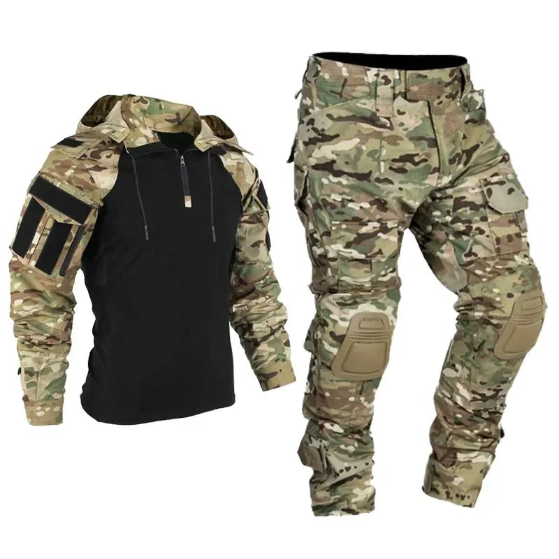 Paintball Tactical Suits Work Clothing Uniform Multi Pockets Combat Camo Shirts Hooded Cargo Knee Pads Pants Hunting Clothes