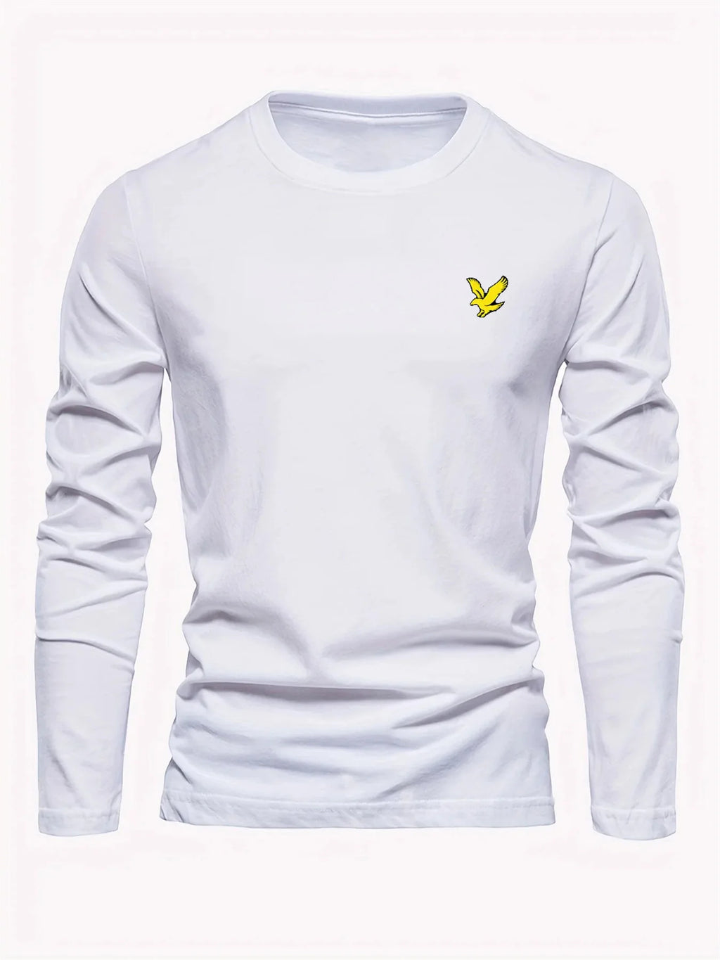 Men's 100% pure cotton loose fit comfortable casual sports eagle pattern printed round neck long sleeved T-shirt top