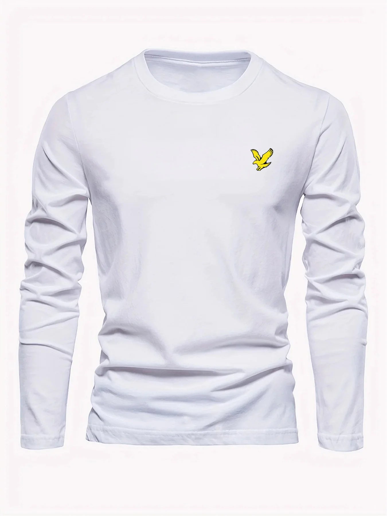 Men's 100% pure cotton loose fit comfortable casual sports eagle pattern printed round neck long sleeved T-shirt top