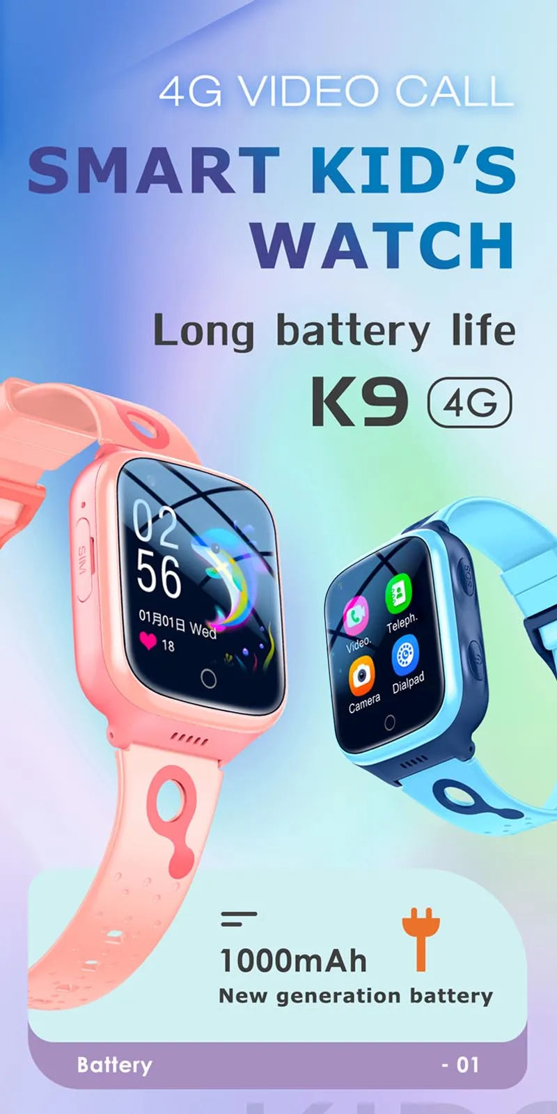 K9 Kids 4G Smart Watch Phone With 1000mAh Big Battery Video Call GPS Location SOS Call Back Monitor Children Gifts SmartWatch