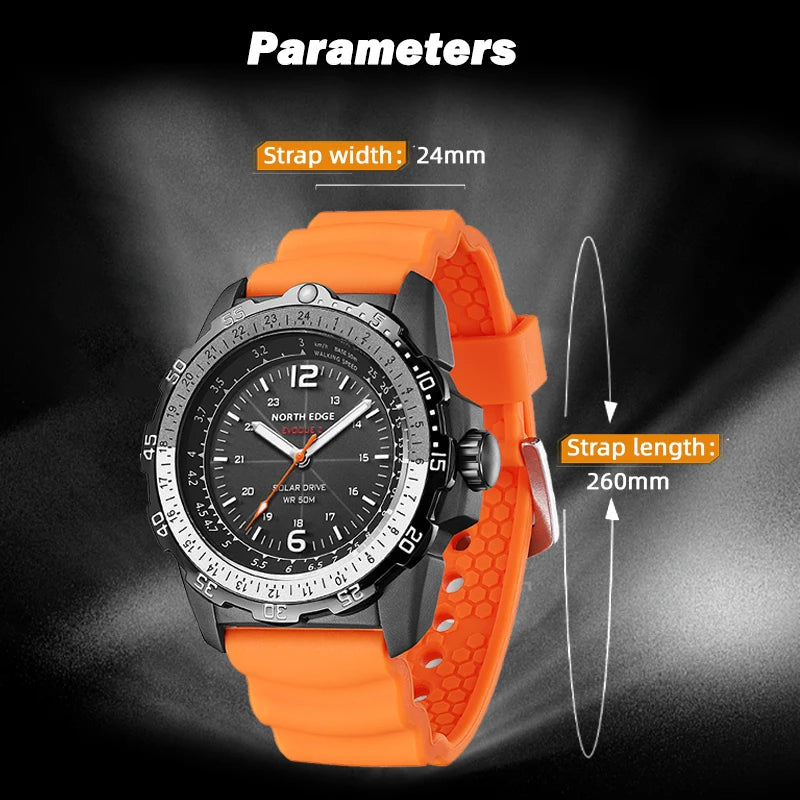 NORTH EDGE EVOQUE 2 Men Digital Military Watch Solar Power Environmental Men's Sport Wristwatch Luminous Watches Waterproof 50M