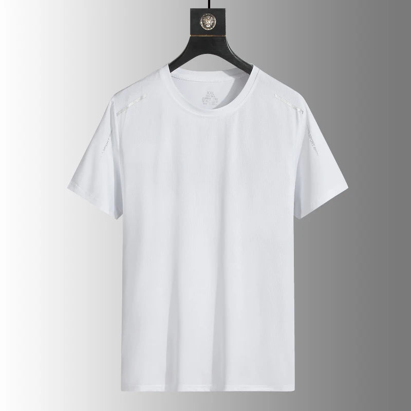 Men's Silk Ice Round Collar T-shirt, Simple Running Fitness Suit, Breathable Thin T-shirt, Quick Dry T-shirt, Summer
