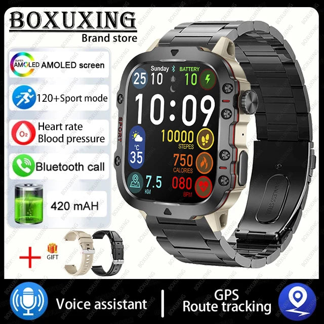 2025 New 3TAM Waterproof Smart Watch Men Outdoor Sports Fitness Tracker Health Monitor 1.96"HD BT Call Waterproof Smartwatch