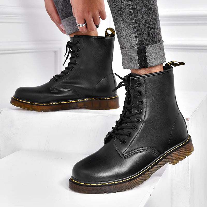 Large Size Men Genuine Leather Classic Six Hole Boots Fashion British Style Riding Short Ankle Boots Outdoor Boots Women's Boot
