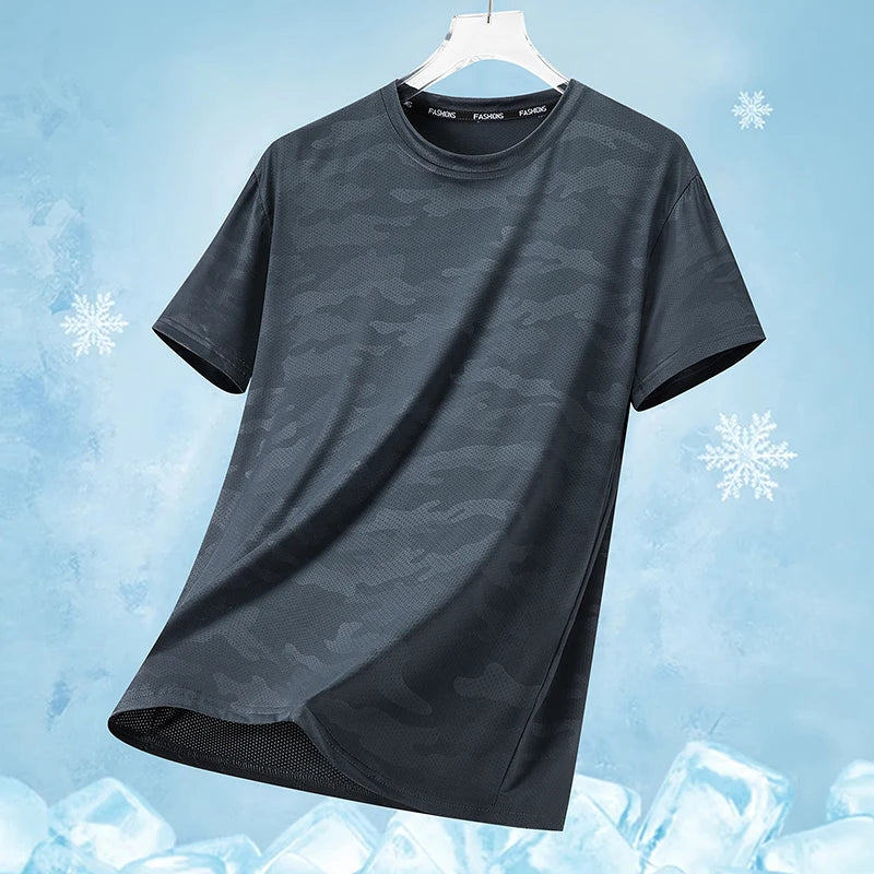 Functional Fabric Mosquito-Resistant Antibacterial Sweat-Wicking Ice Feeling 2025 New Ice Silk T-Shirt Men's Short Sleeve Thin Q