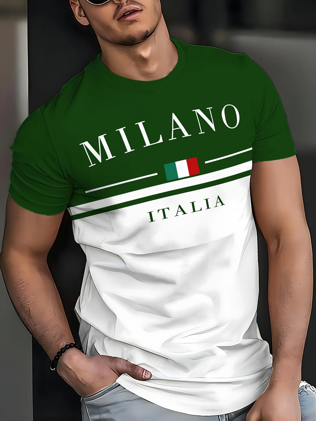 Italia Milano Letter Pattern 3D Prited Men's Tshirts Short Sleeve Casual Tops Mens O-neck T-shirt Boys Loose Streetwear