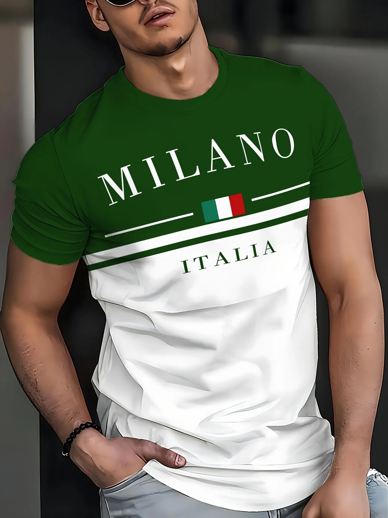 Italia Milano Letter Pattern 3D Prited Men's Tshirts Short Sleeve Casual Tops Mens O-neck T-shirt Boys Loose Streetwear