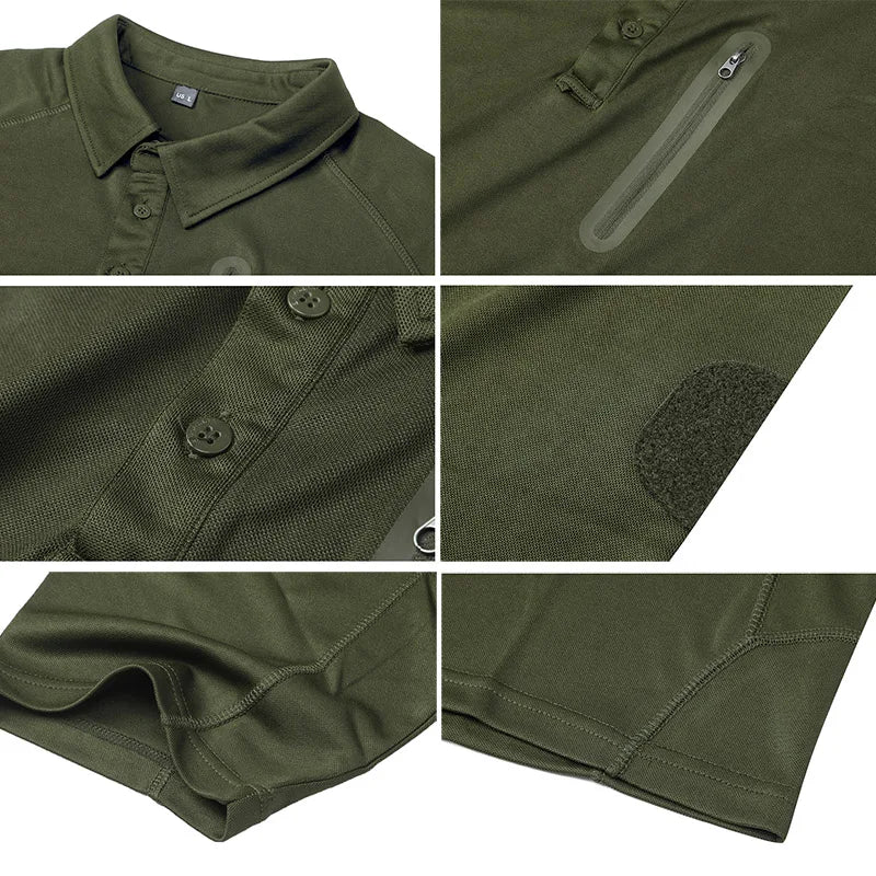 Men's Short Sleeve Polo Shirts Summer Tactical Polo with Zip Pocket Outdoor Hiking Golf Shirt Big Plus Size USA Size
