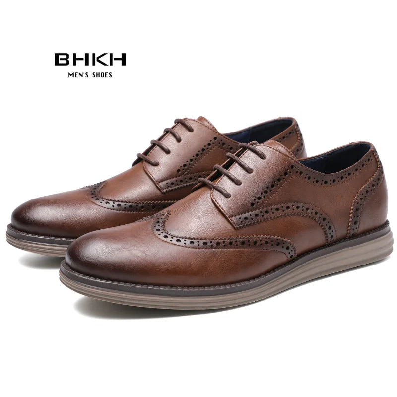 BHKH 2025 Genuine Leather Dress Shoes Comfy Men Casual Shoes Smart Business Work Office Lace-up Men Shoes