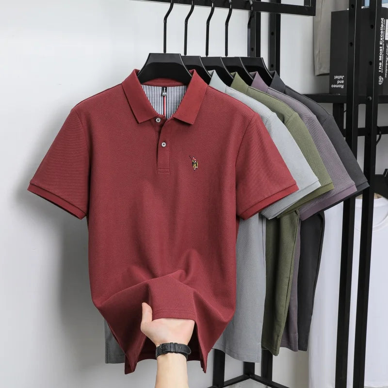 100% Cotton Breathable Short Sleeve T-shirt Men Luxury Brand Embroidery Loose Relaxed Summer Fashion Business Casual  POLO Shirt