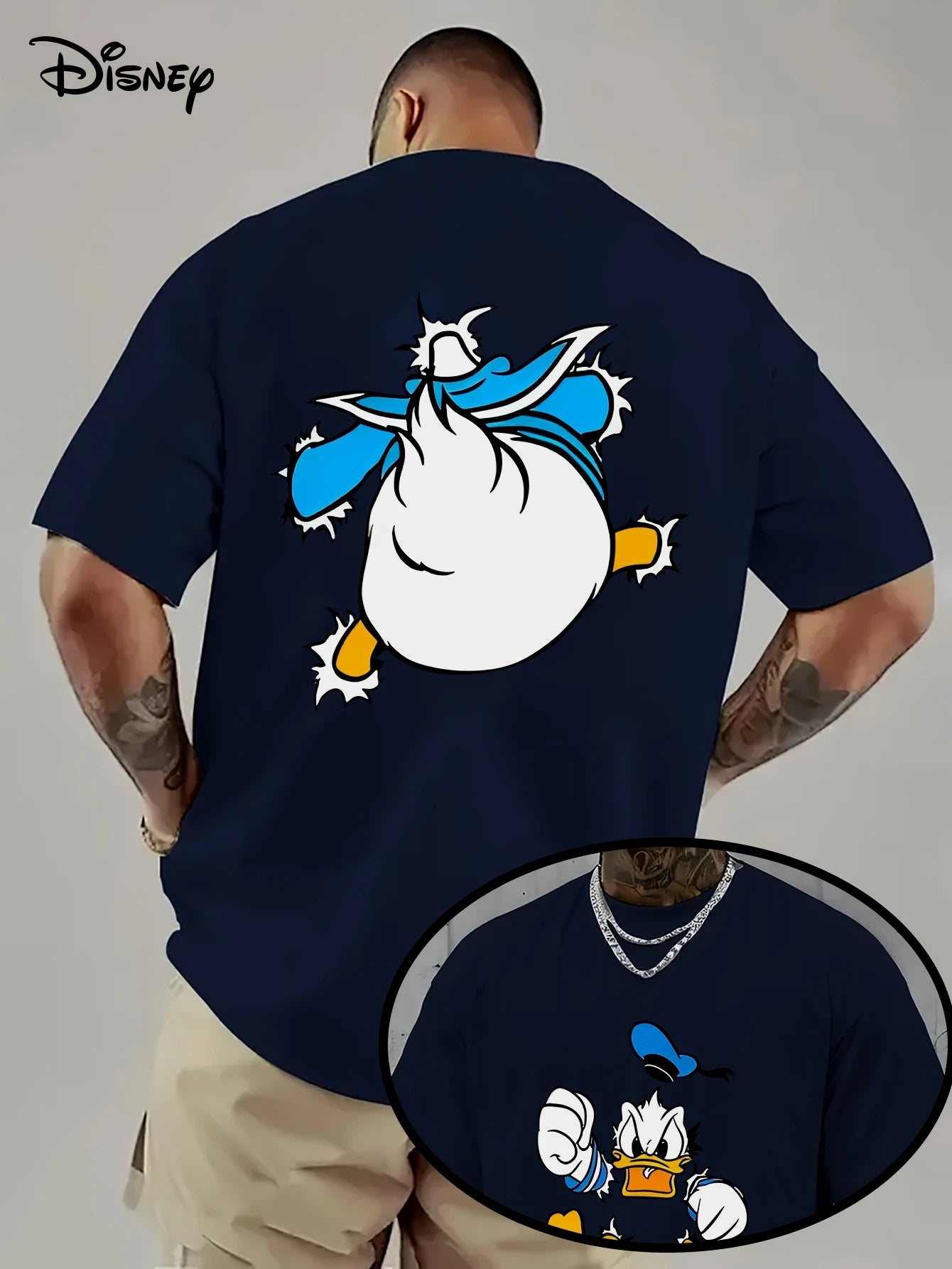 Men's Donald Duck Dual-Sided Cartoon T-Shirt Summer Cotton Women Top Tee Streetwear Casual Trendy Oversized Loose Couple Unisex