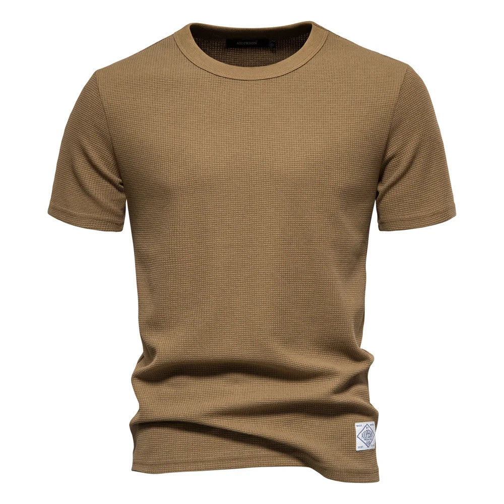 AIOPESON Solid Color Waffle T-shirts for Men Casual Brand Quality Short-sleeved Men's Tees New Summer Fashion Designer Tops Male