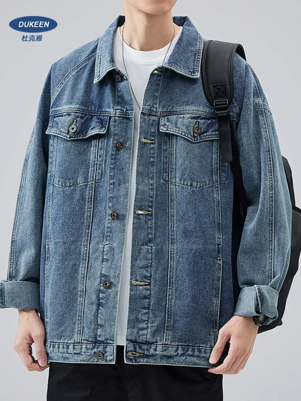 DUKEEN Blue Denim Jacket for Men 2025 Spring and Autumn New Loose Casual Retro Men's Jean Jacket Man Coats
