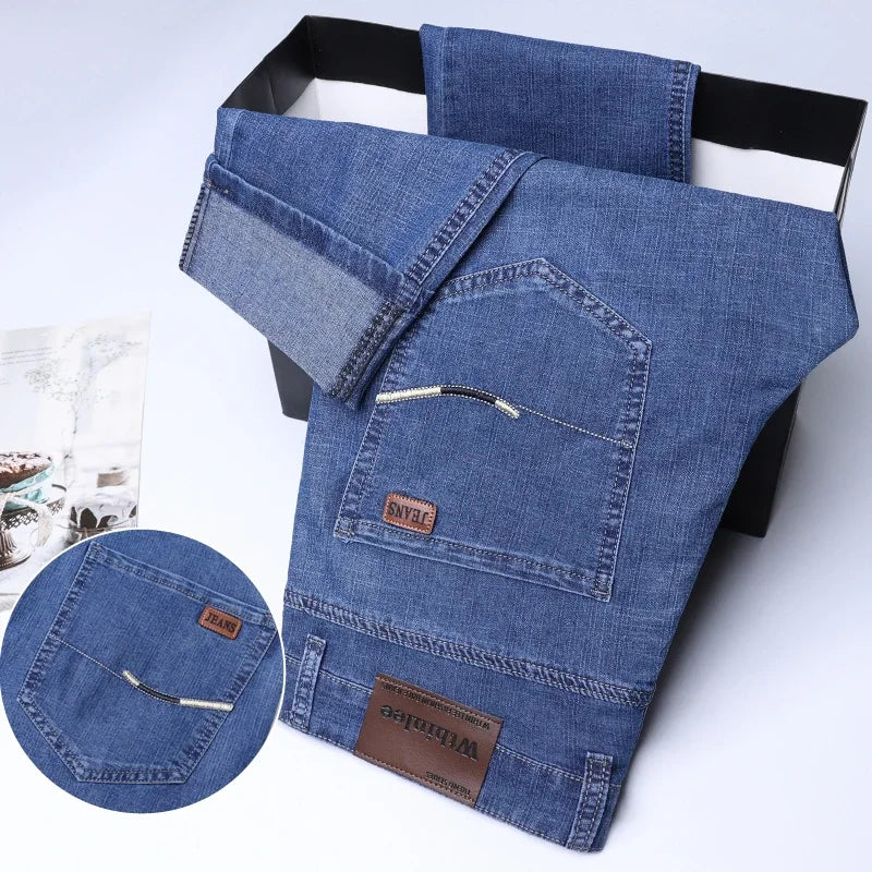2025 New Men's Denim Pants Business Style Elastic Regular Fit Straight Business Casual Male's High Quality All Seasons Jeans