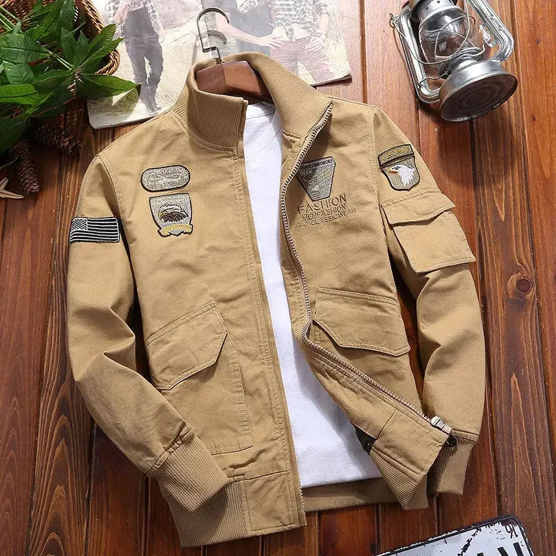 Outdoor Boxing Cargo Jacket Men's High Quality Vintage Embroidered Windbreaker 2024 Autumn Wild Hunting Pure Cotton Warm Coat