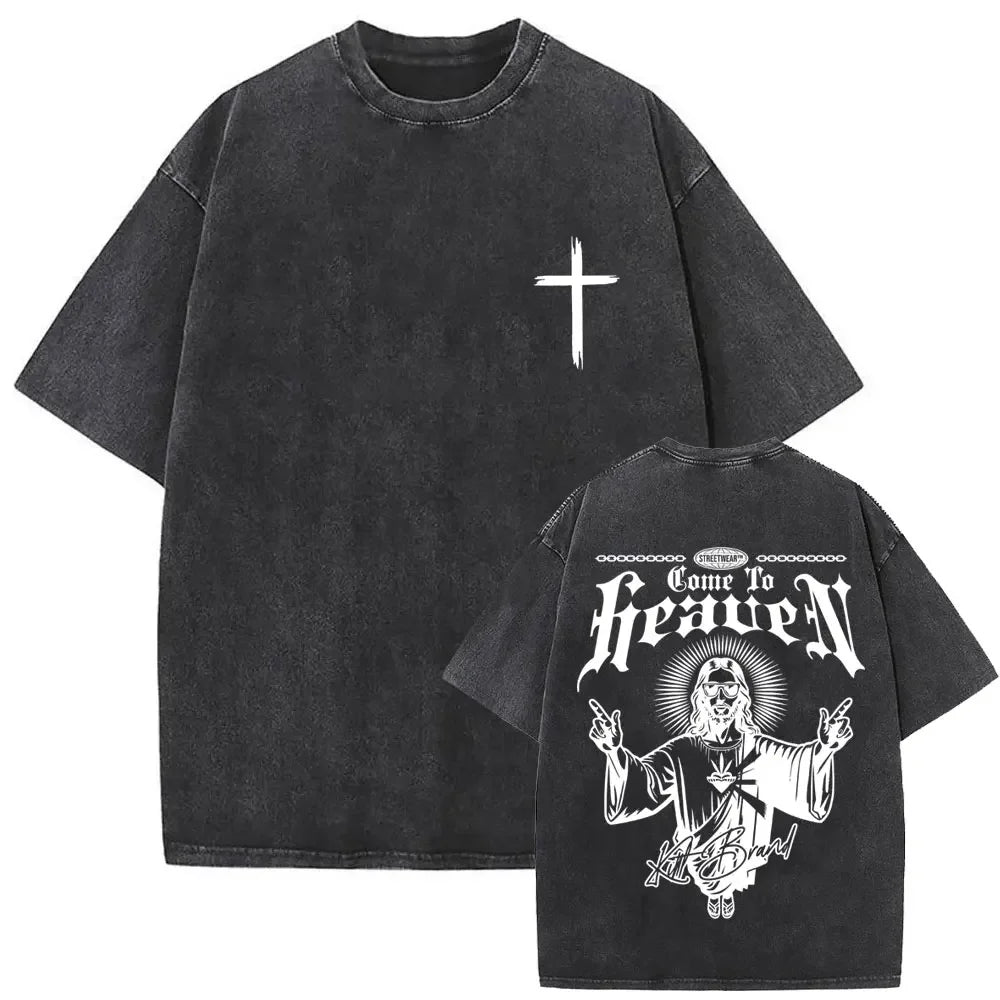 Christian Religious Jesus Forgive Them Father Vintage Washed T-shirt Men Women Gothic Rock Oversized T Shirts Tops Streetwear