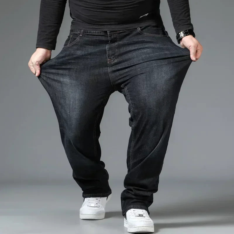 Mens Large Size Black Jeans 10XL Oversize High Waist Loose Trousers Husband Plus Size Loose Denim Trousers Blue Male Denim Pants
