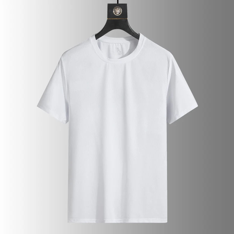 Men's Silk Ice Round Collar T-shirt, Simple Running Fitness Suit, Breathable Thin T-shirt, Quick Dry T-shirt, Summer