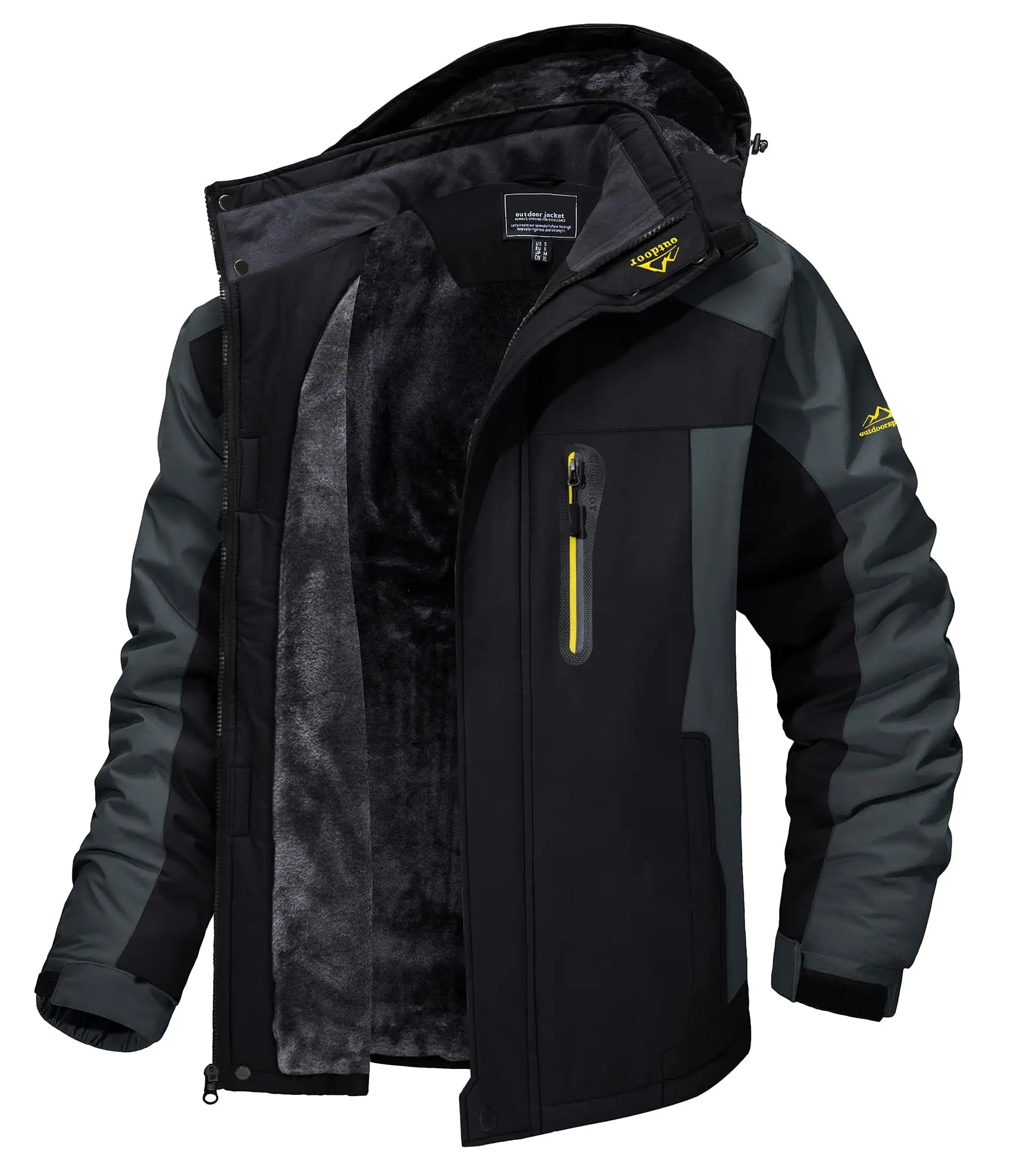 KEFITEVD Winter Heavy Ski Jacket Waterproof Warm Fleece Jackets Outdoor Thermal Breathable Hiking Jacket Windbreaker Snow Parka