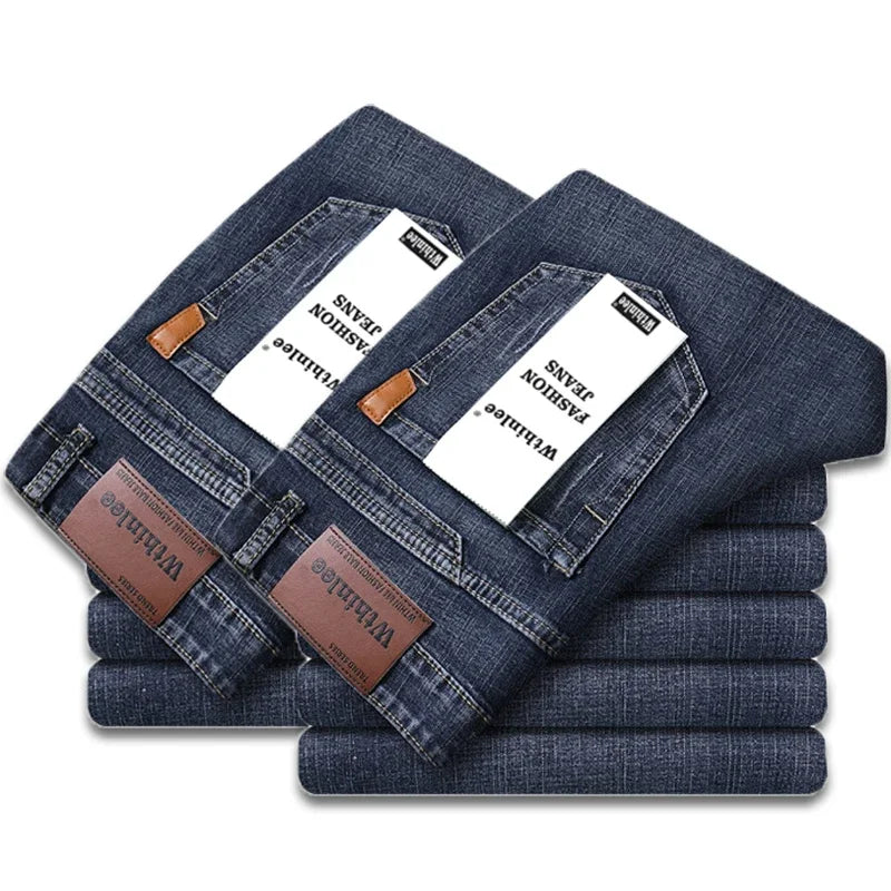 2-piece Set  WhinLEE Black and Blue Business Elite Jeans, Summer Micro Elastic Straightleg Multicraft High-quality Denim Pants