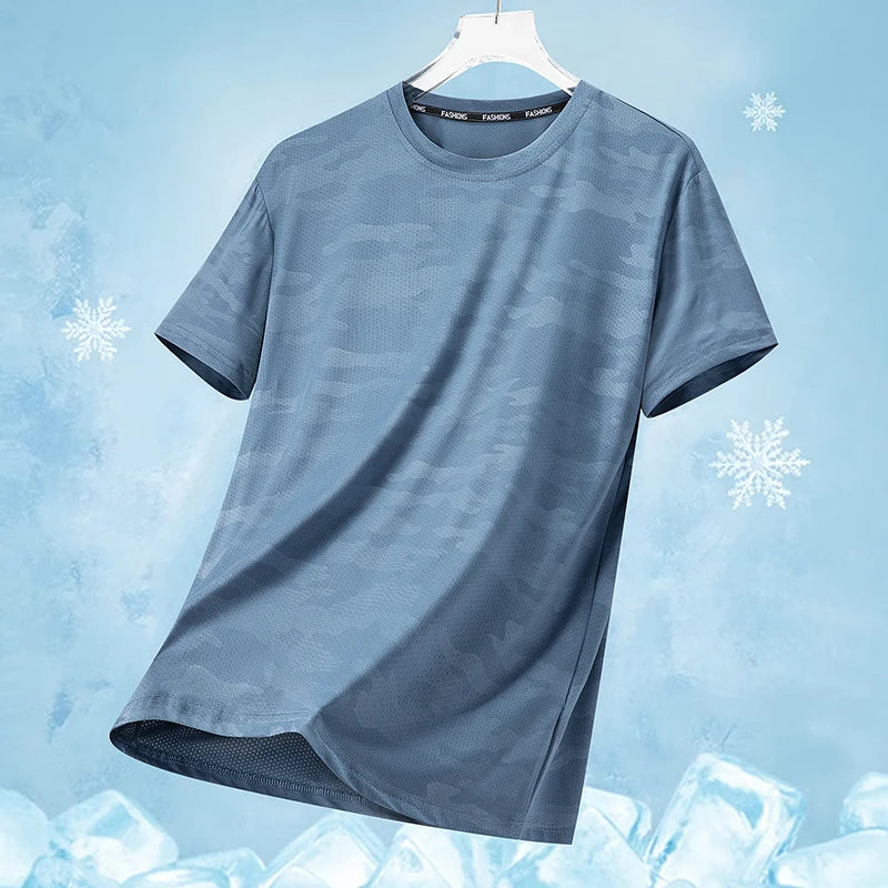 Functional Fabric Mosquito-Resistant Antibacterial Sweat-Wicking Ice Feeling 2025 New Ice Silk T-Shirt Men's Short Sleeve Thin Q