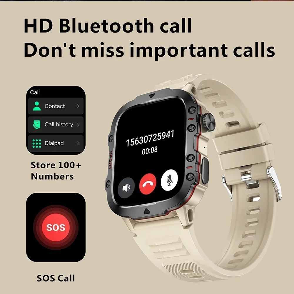 NEW Military Men Smart Watch 2025 Bluetooth Call Electronic Fitness Clock Heart Monitor Watches 3ATM Waterproof Sport Smartwatch