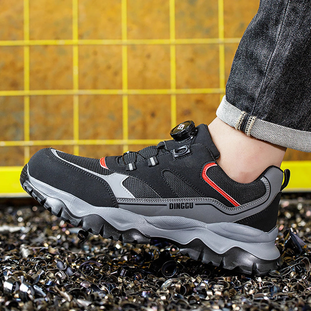 Steel Toe Lightweight Breathable Sneakers for Men Anti-smash Anti-puncture Protection Safety Shoes Rotating Button Work Shoes