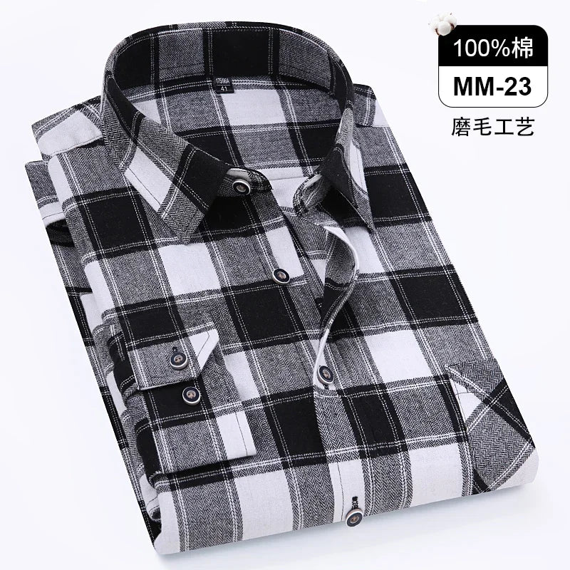 Men's 100% Pure Cotton Flannel Soft Regular-fit Long Sleeve Brushed  Shirt Single Pocket Comfortable Casual Plaid  Shirts S-8XL
