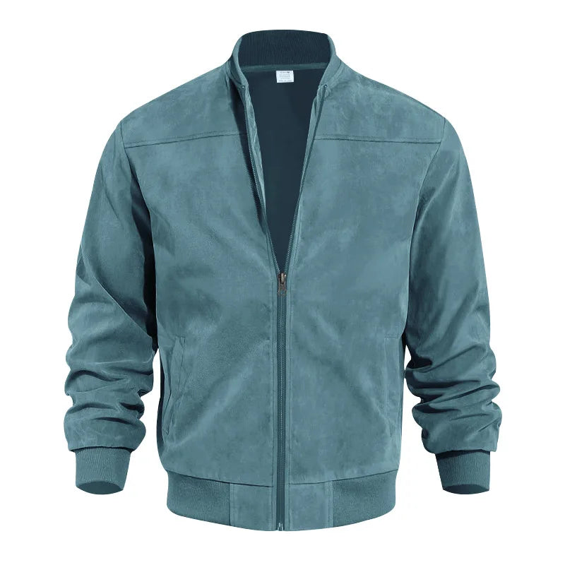 Amazon Suede Solid Color Zipper Jacket Casual Vintage Long Sleeve Cardigan Jacket Men