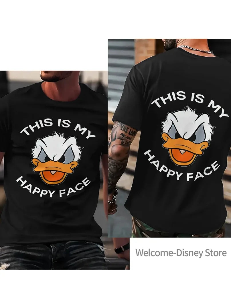 Men's Donald Duck Dual-Sided Cartoon T-Shirt Summer Cotton Women Top Tee Streetwear Casual Trendy Oversized Loose Couple Unisex