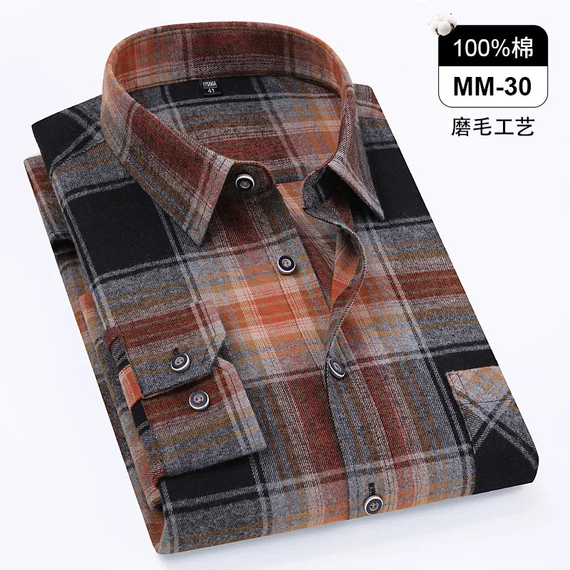 Men's 100% Pure Cotton Flannel Soft Regular-fit Long Sleeve Brushed  Shirt Single Pocket Comfortable Casual Plaid  Shirts S-8XL