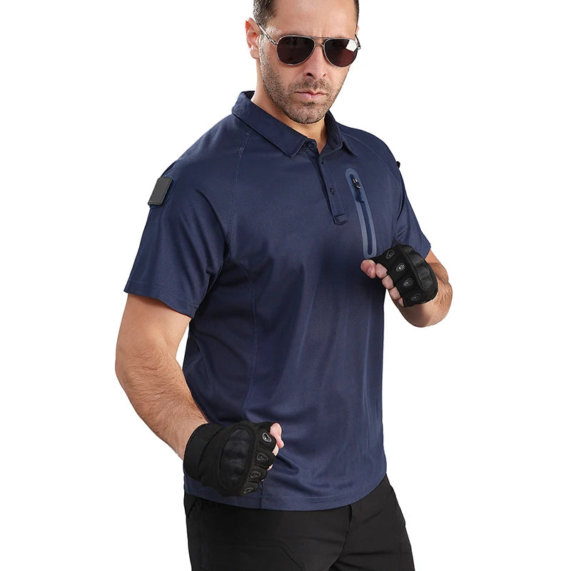 Men's Short Sleeve Polo Shirts Summer Tactical Polo with Zip Pocket Outdoor Hiking Golf Shirt Big Plus Size USA Size