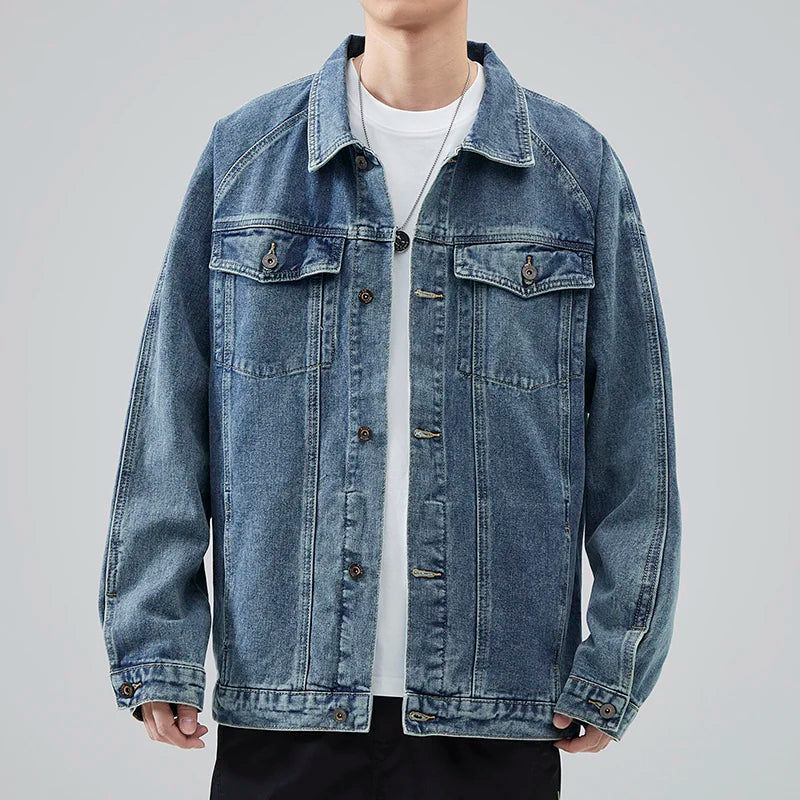 DUKEEN Blue Denim Jacket for Men 2025 Spring and Autumn New Loose Casual Retro Men's Jean Jacket Man Coats