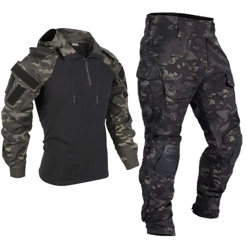 Paintball Tactical Suits Work Clothing Uniform Multi Pockets Combat Camo Shirts Hooded Cargo Knee Pads Pants Hunting Clothes