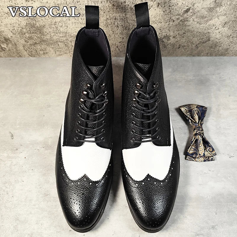 Luxury Brand Men Ankle Boots Casual Mens Dress Shoes Mix Colors WingTip Lace Up Chelsea Boots Genuine Leather Boots Men