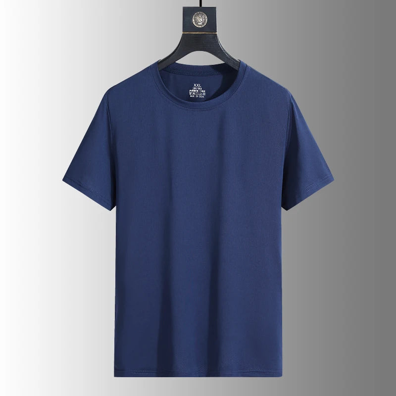 Men's Silk Ice Round Collar T-shirt, Simple Running Fitness Suit, Breathable Thin T-shirt, Quick Dry T-shirt, Summer