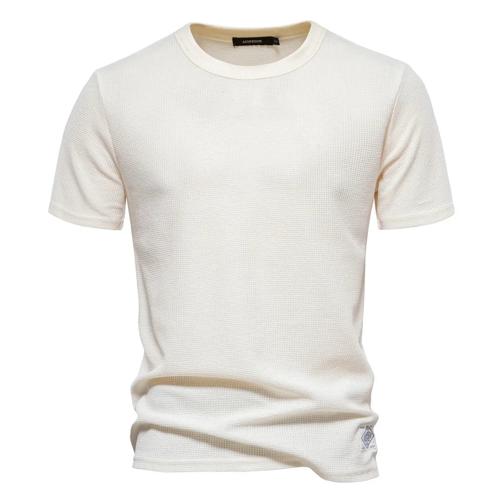 AIOPESON Solid Color Waffle T-shirts for Men Casual Brand Quality Short-sleeved Men's Tees New Summer Fashion Designer Tops Male