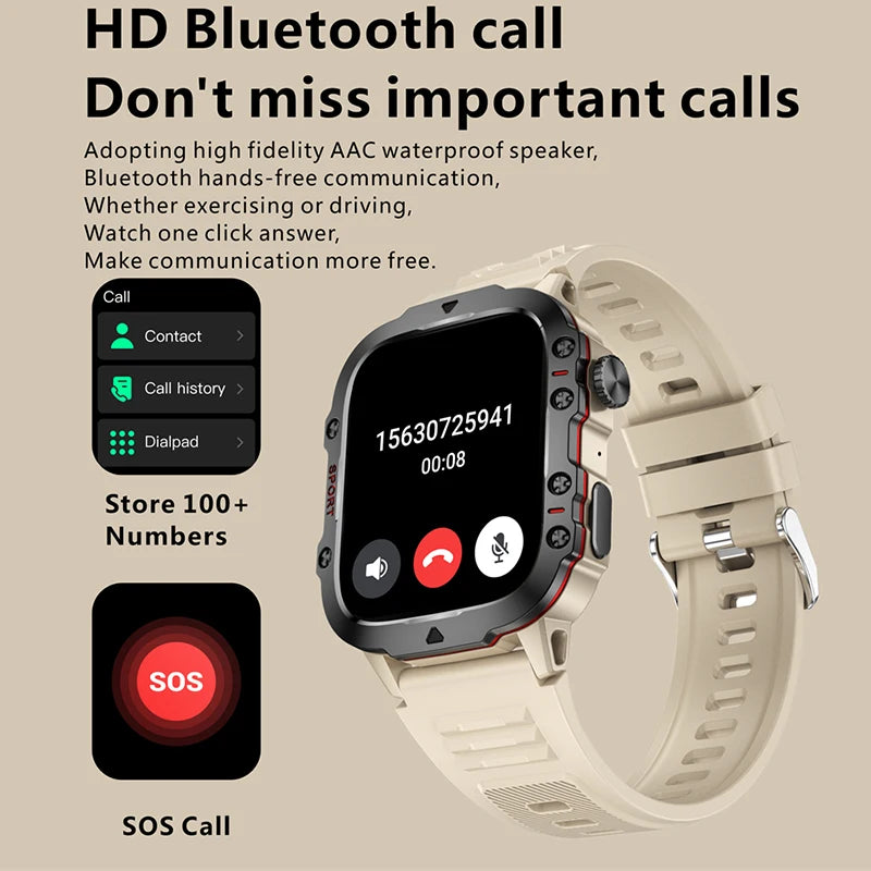 2025 New 3TAM Waterproof Smart Watch Men Outdoor Sports Fitness Tracker Health Monitor 1.96"HD BT Call Waterproof Smartwatch