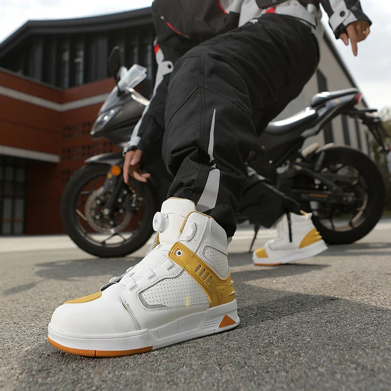 Cowhide Motorcycle Genuine Leather Riders Shoes Men Anti-Slip Breathable Motos Protective Boots Outdoor Hiking Cycling Shoe Gift