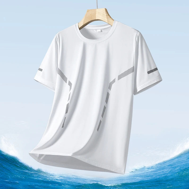 Men's Silk Ice Round Collar T-shirt, Simple Running Fitness Suit, Breathable Thin T-shirt, Quick Dry T-shirt, Summer