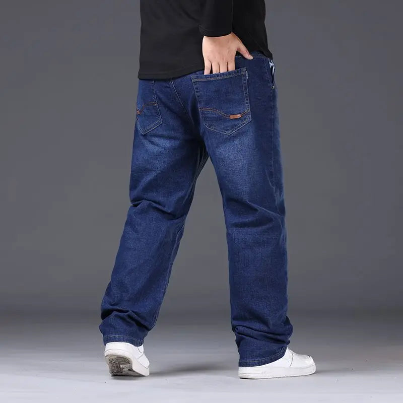 Mens Large Size Black Jeans 10XL Oversize High Waist Loose Trousers Husband Plus Size Loose Denim Trousers Blue Male Denim Pants
