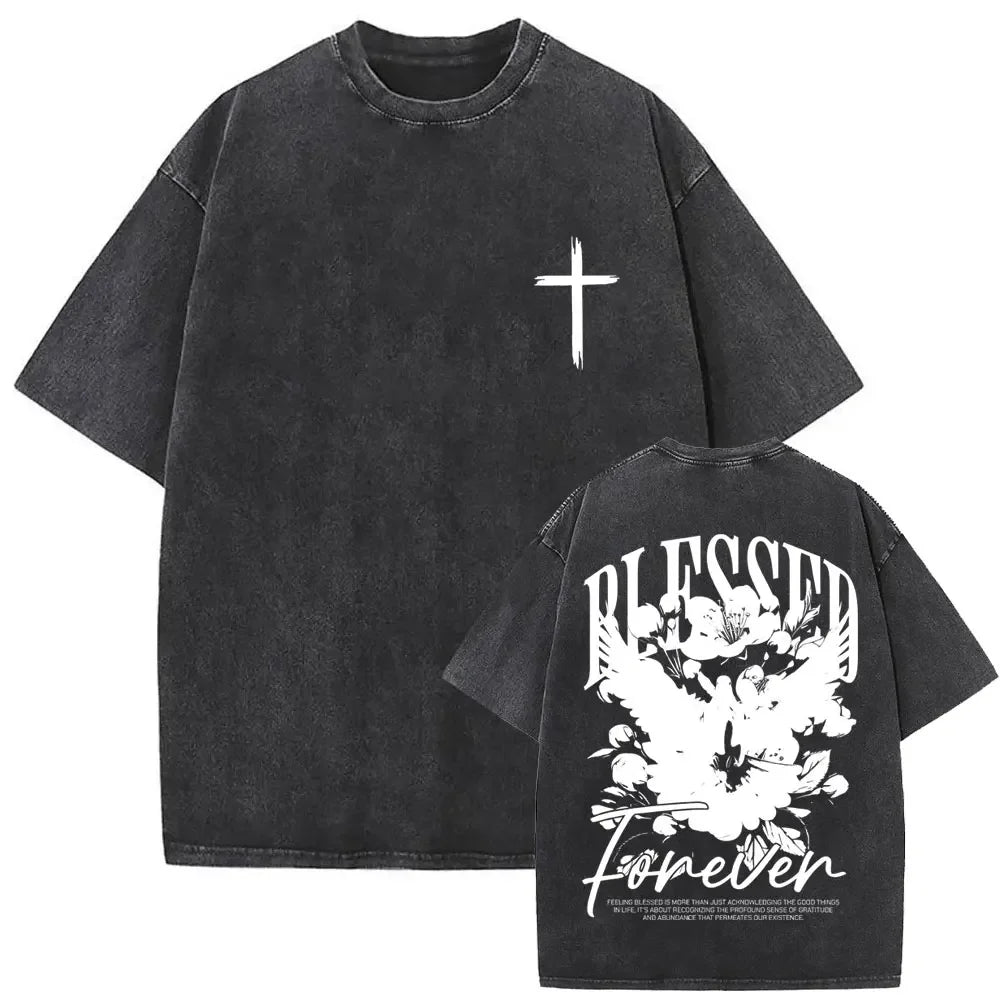 Christian Religious Jesus Forgive Them Father Vintage Washed T-shirt Men Women Gothic Rock Oversized T Shirts Tops Streetwear