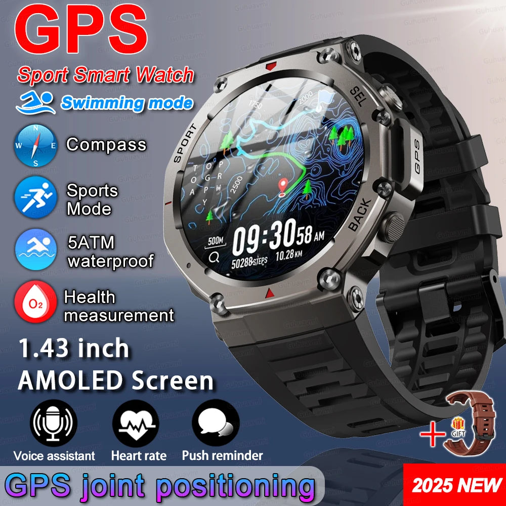 T-Rex 3 Built-in Dual-band GPS Smart Watch Men Smartwatch Compass Altimeter Barometric 5ATM IP69K Waterproof AMOLED HD Watches