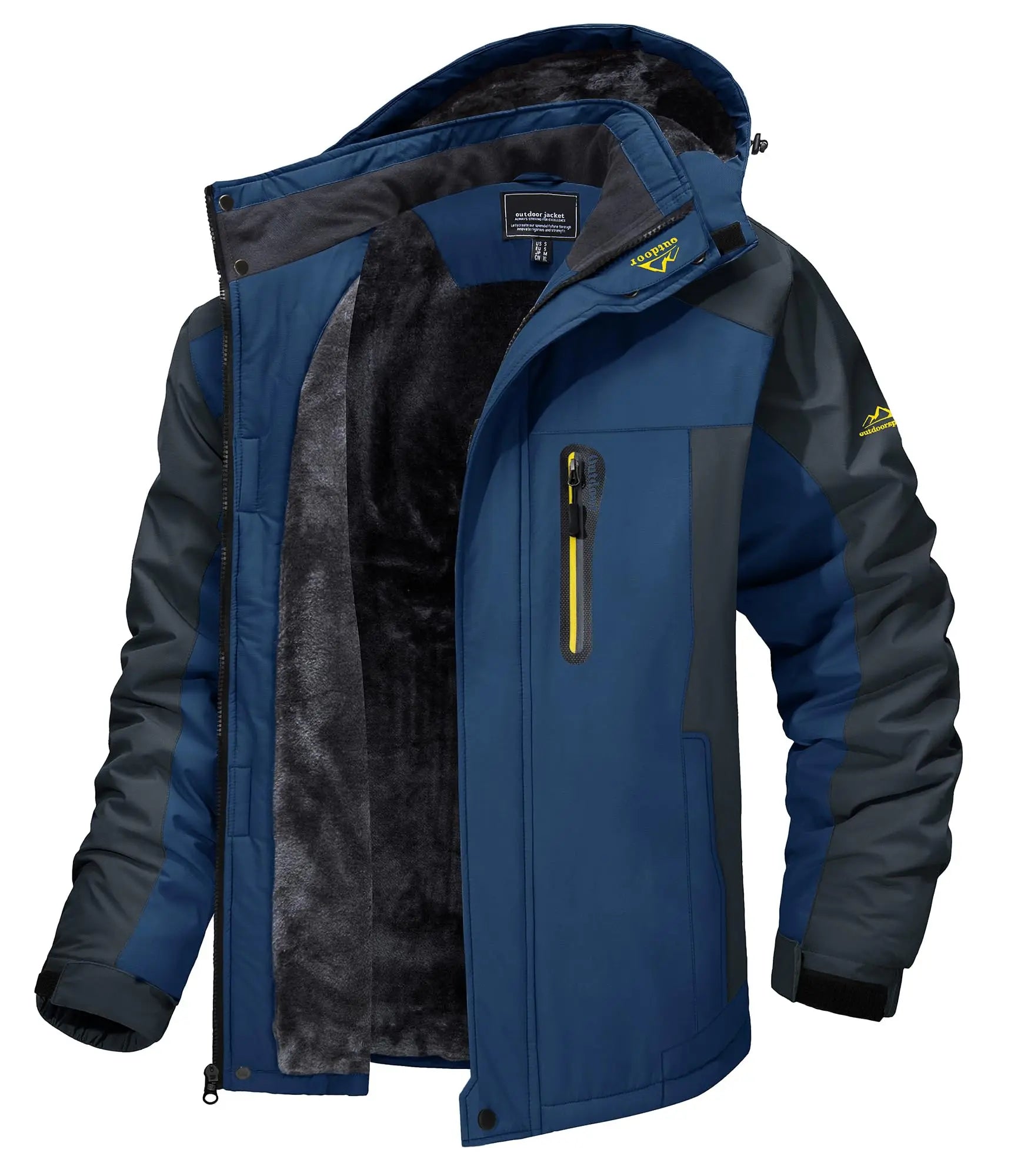 KEFITEVD Winter Heavy Ski Jacket Waterproof Warm Fleece Jackets Outdoor Thermal Breathable Hiking Jacket Windbreaker Snow Parka