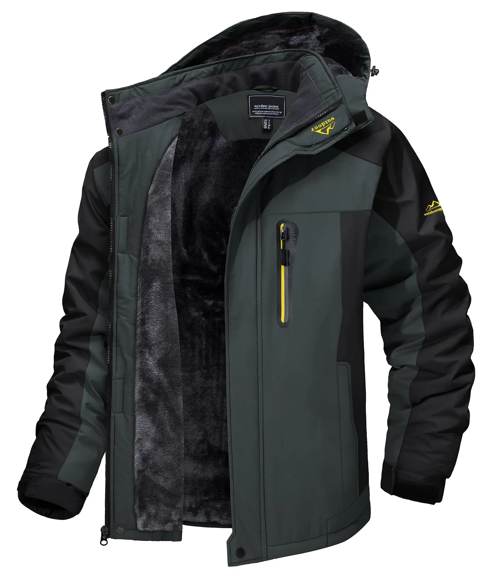 KEFITEVD Winter Heavy Ski Jacket Waterproof Warm Fleece Jackets Outdoor Thermal Breathable Hiking Jacket Windbreaker Snow Parka