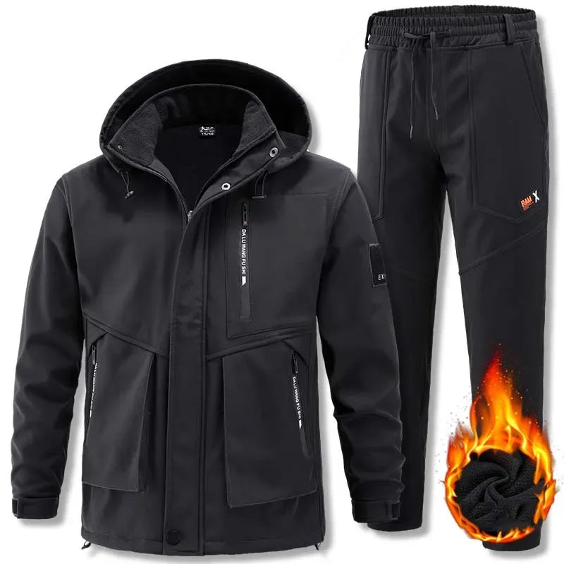 Men Winter Autumn Fleece Jackets Tactical Waterproof Suits Outdoor Hiking Camping Tracksuits Coats Thermal Pants Men Clothing