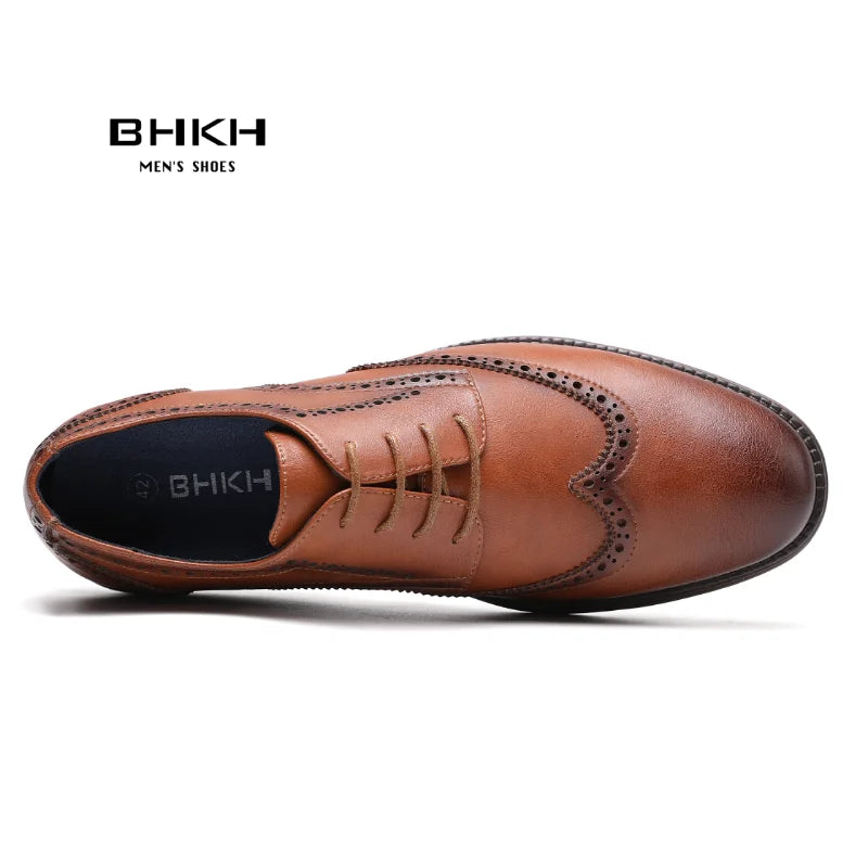 BHKH 2025 Genuine Leather Dress Shoes Comfy Men Casual Shoes Smart Business Work Office Lace-up Men Shoes