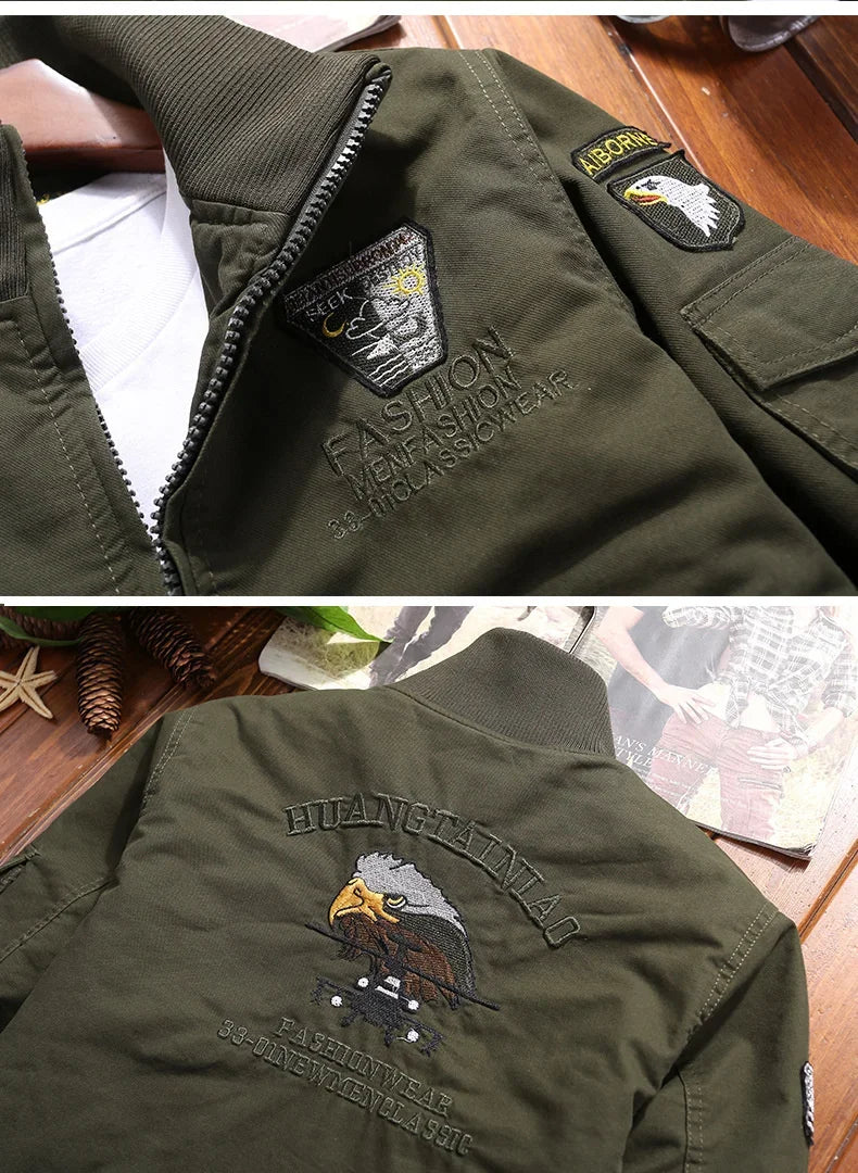 Outdoor Boxing Cargo Jacket Men's High Quality Vintage Embroidered Windbreaker 2024 Autumn Wild Hunting Pure Cotton Warm Coat