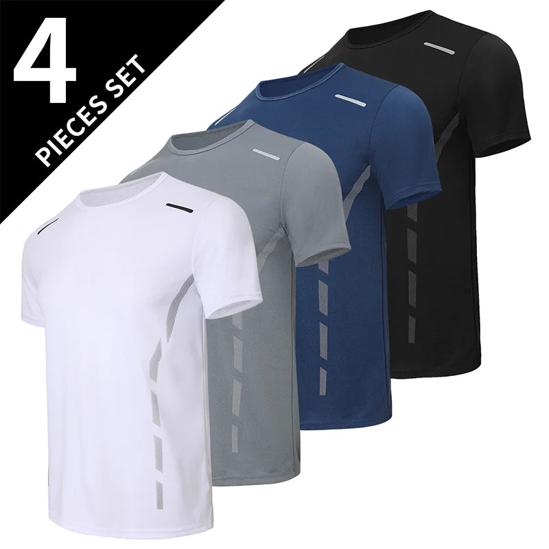 1/4 Pcs Men's Summer Fashion Printing Quick-drying Short-sleeved Youth Leisure Sports Fitness Breathable Top Middle-aged Loose T