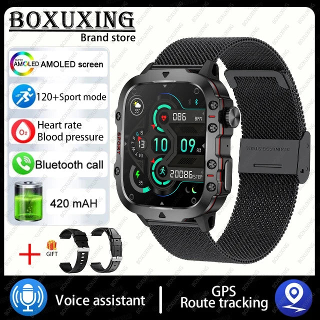 2025 New 3TAM Waterproof Smart Watch Men Outdoor Sports Fitness Tracker Health Monitor 1.96"HD BT Call Waterproof Smartwatch